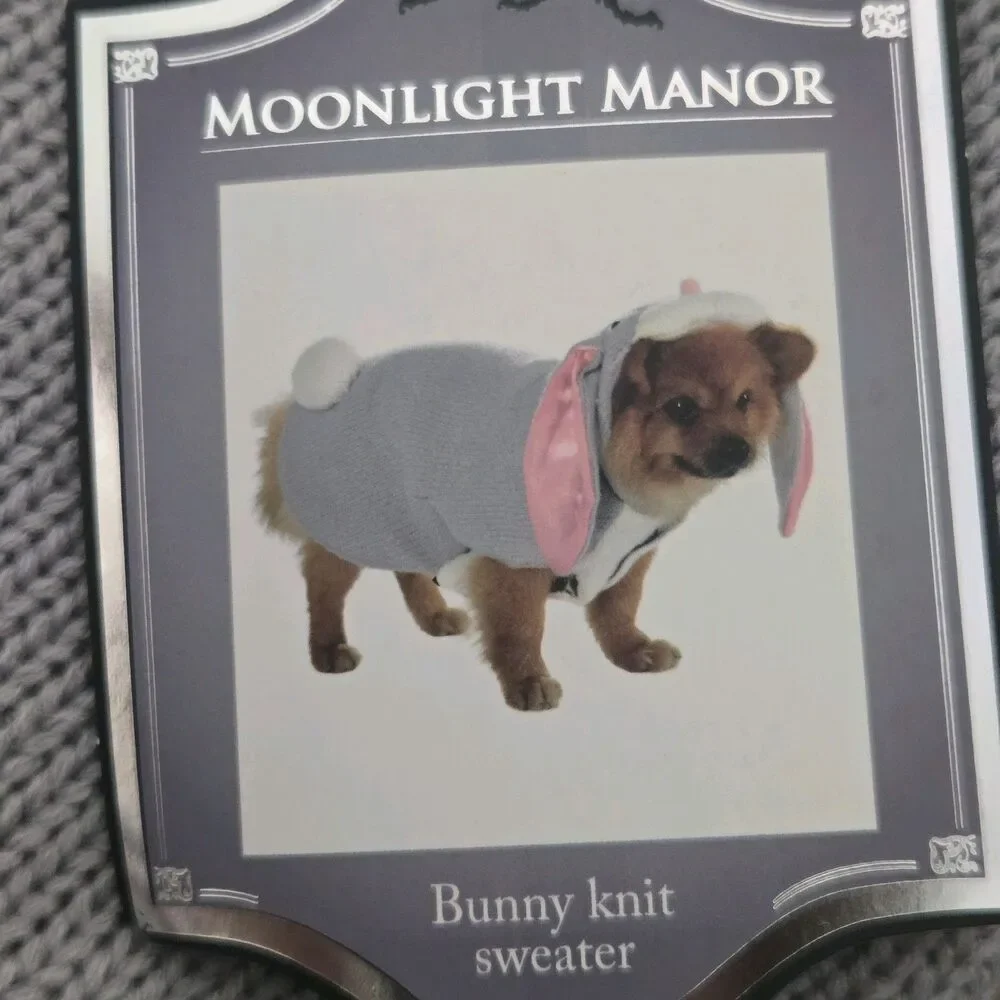 Moonlight Manor Bunny Dog Costume Knit Hooded Sweater Grey Easter Medium Large